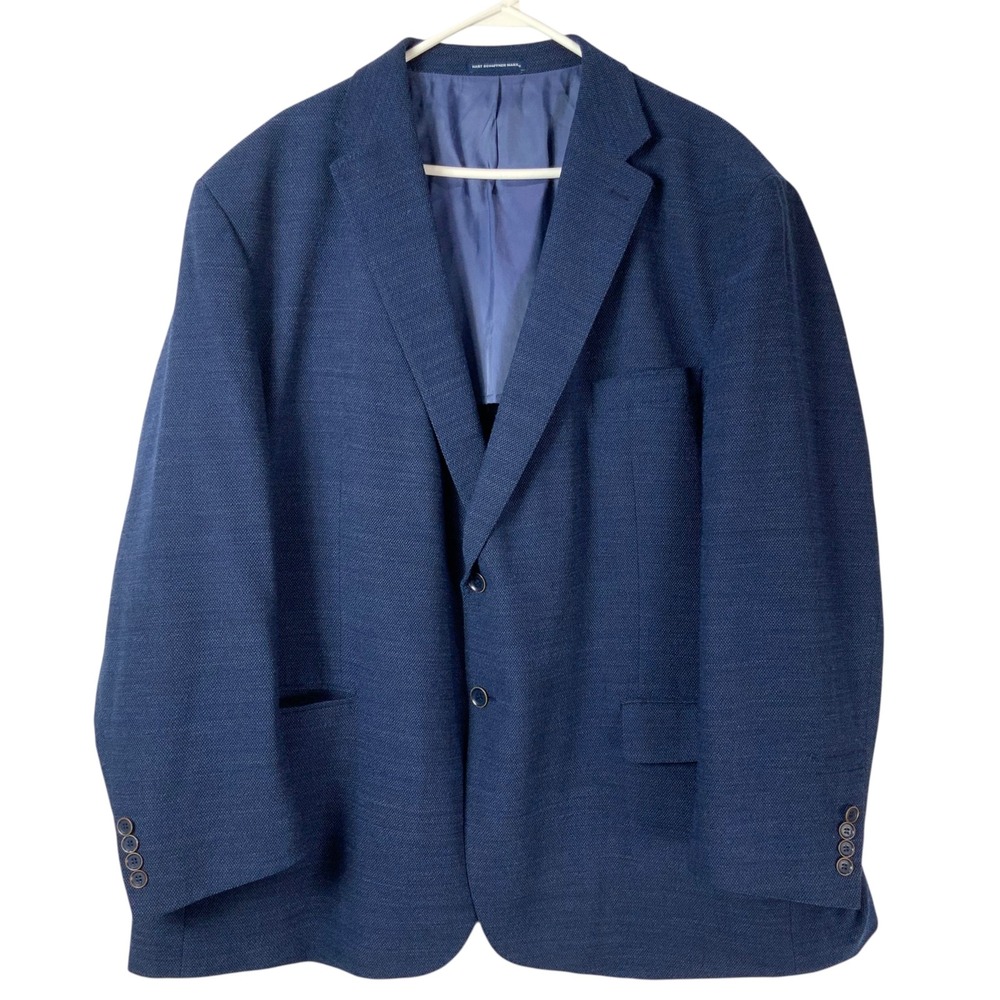 Hart Schaffner Marx Chicago Fit Blue Textured Blazer 56R 2-Button Notch Wool